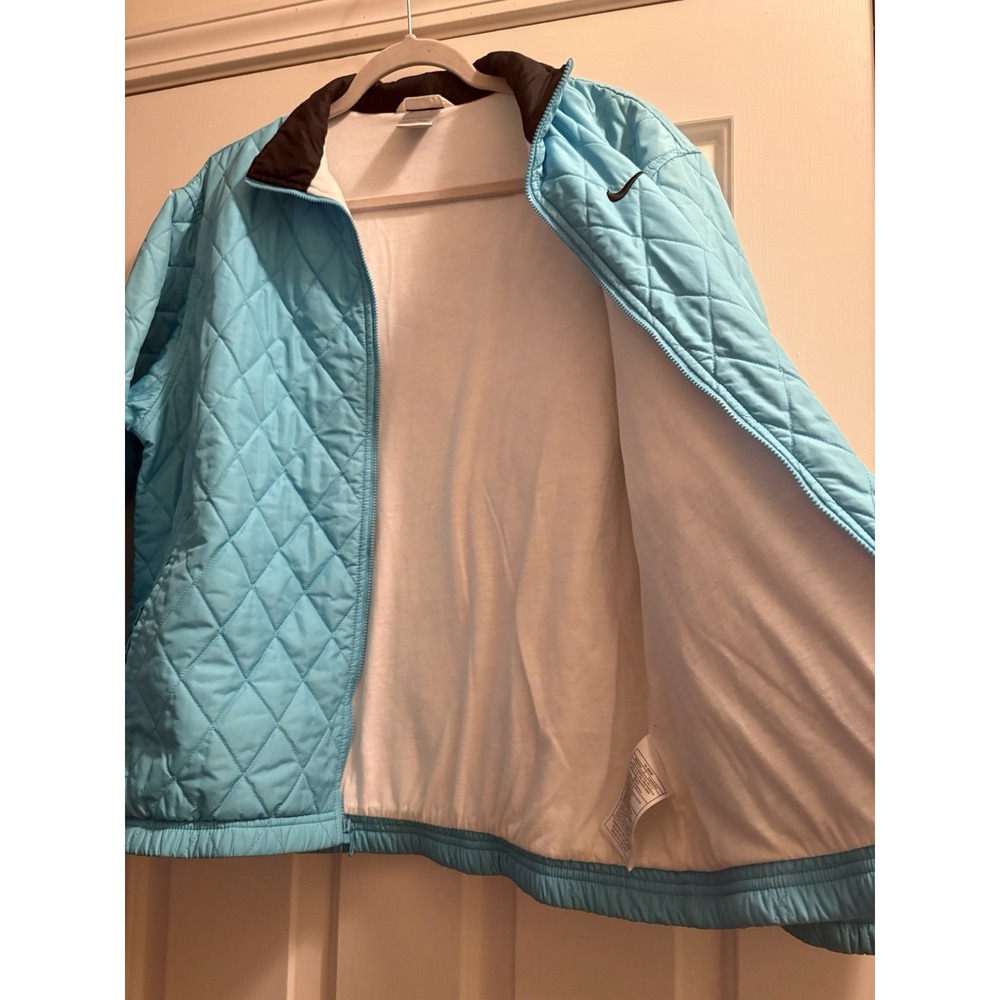 VINTAGE Y2K NIKE Quilted Zip-Up Bomber Jacket Aqua Blue Size Medium - Picture 6 of 11